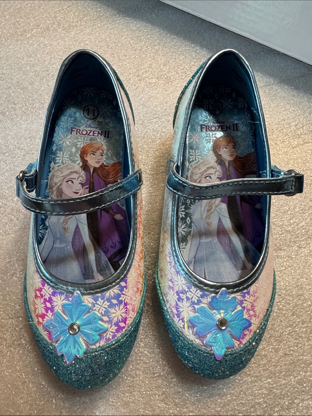 EUC Frozen II Anna Glitter Mary Jane Shoes for Kids - Teal/Purple Size 11